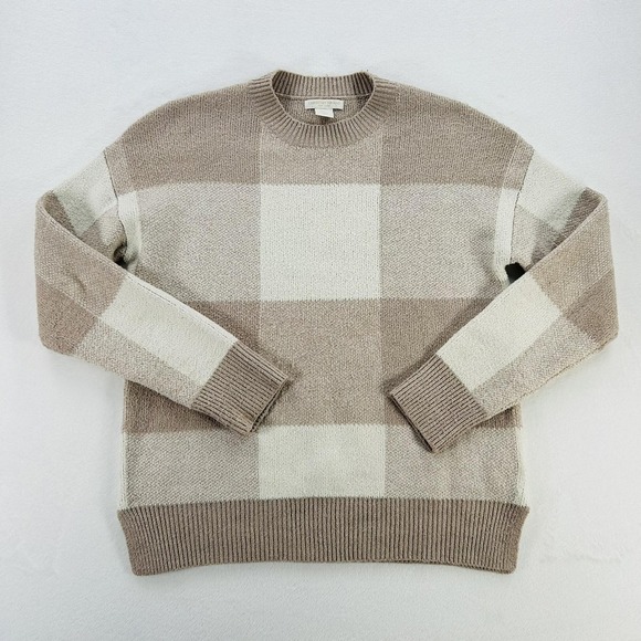 Christian Siriano Sweaters - Christian Siriano Sweater Womens Medium Beige Plaid Crewneck Knit Pullover Soft
